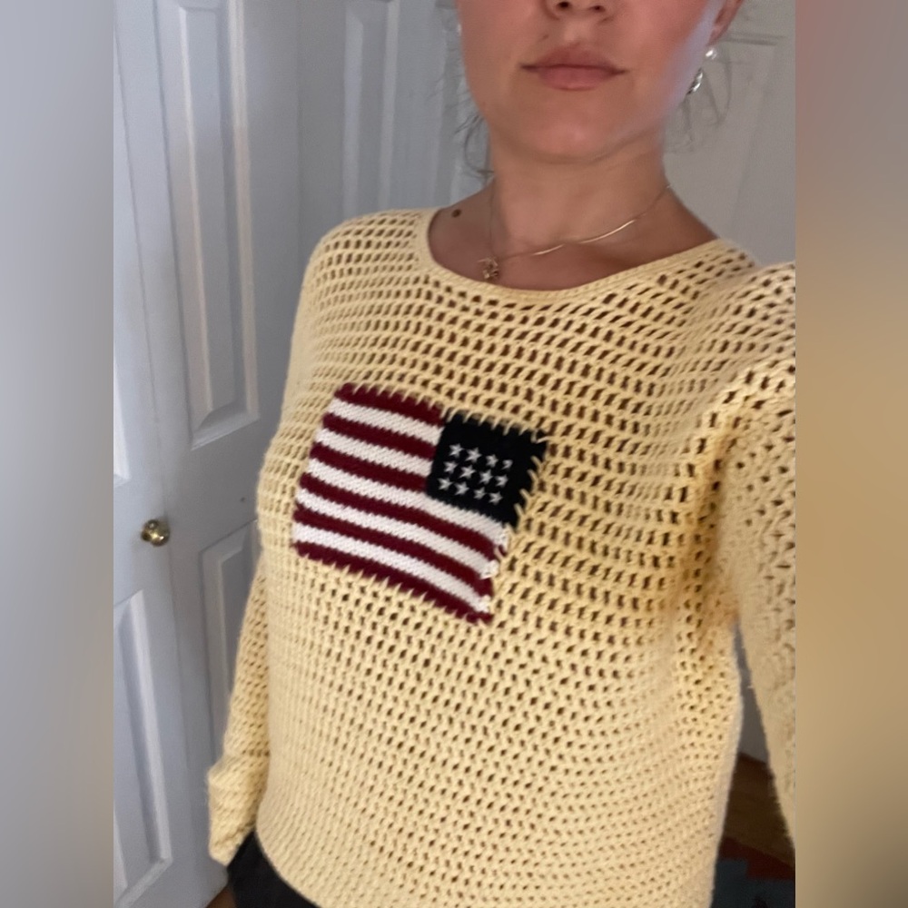 Vintage Christopher& Banks Knitted by hand American flag sweater approx size L